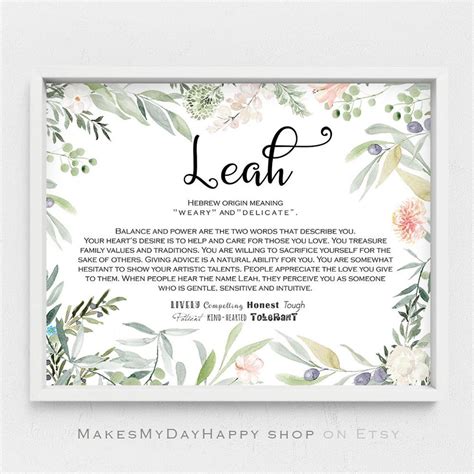Leah Name Meaning,biblical Meaning,pastel Green Kids Room Wall Art ...