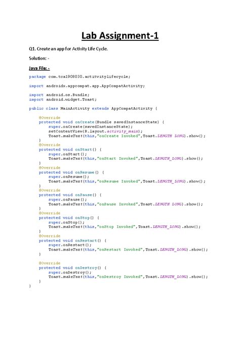 Android Lab Assignment - Lab Assignment- 1 Q1. Create an app for ...