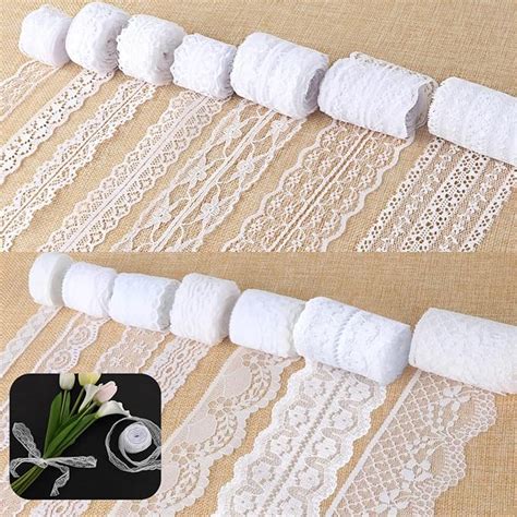 PATPAT® 14 Rolls 7 Sizes White Craft Material Lace Satin Ribbons for ...