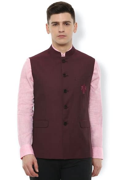 Buy Men Maroon Solid Party Nehru Jacket Online - 658299 | Van Heusen