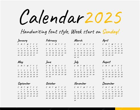 Premium Vector | Calendar 2025 Handwriting font Minimal style Week ...