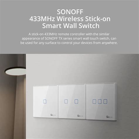 SONOFF T2EU3C-RF – Wall Panel Sticky 433MHz Wireless RF Remote 3 Gang