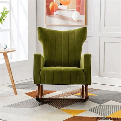 Teak Wood Tall Back Accent Rocking Chair