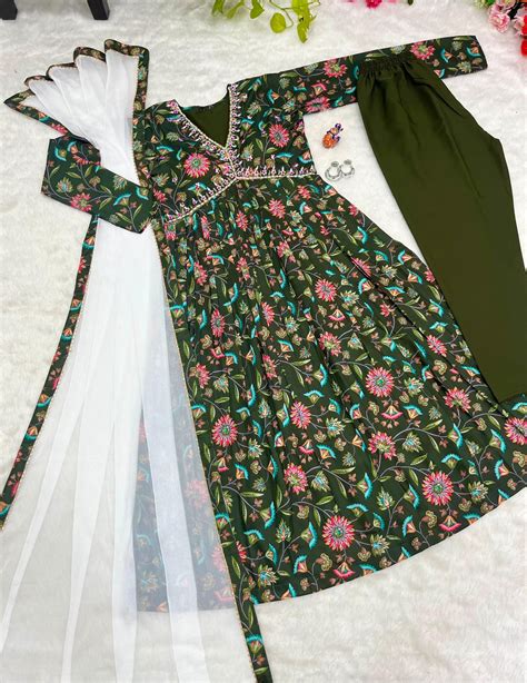Women's Green Alia cut Kurta Pant with Dupatta Suit – mahezon