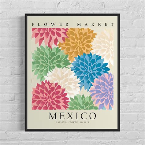 Mexico National Flower, Mexico Flower Market Art Print, Dahlia 1960's ...