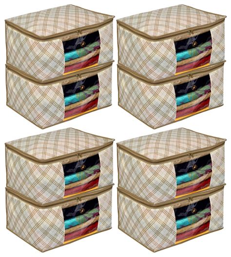 Kuber Industries Metalic Checkered Print 8 Piece Non Woven Fabric ...