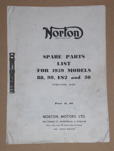 Norton Spare Parts List 1959 Models 88,99,ES2 & 50 | BRITISH Only ...