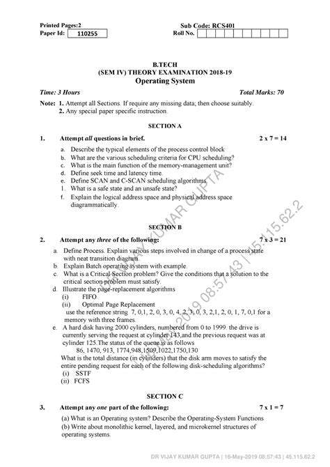 Operating- System-RCS-401 2018-19 - DR VIJAY KUMAR GUPTA | 16-May-2019 ...