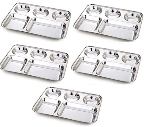 GIRGIT Set of 5 Stainless Steel Rectangle Dinner Plate 5 in 1 Section ...