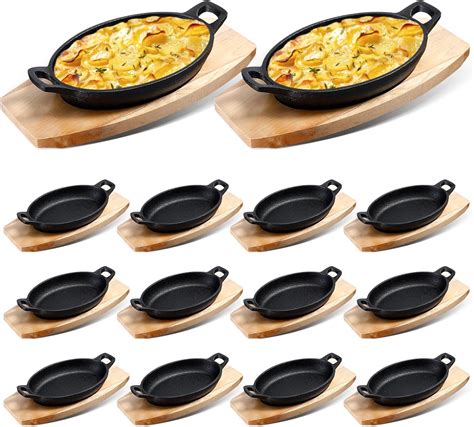 Amazon.com: Mifoci 12 Sets Cast Iron Skillet with Wooden Base Mini Cast ...
