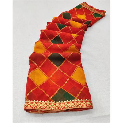 Red Printed Chiffon Saree