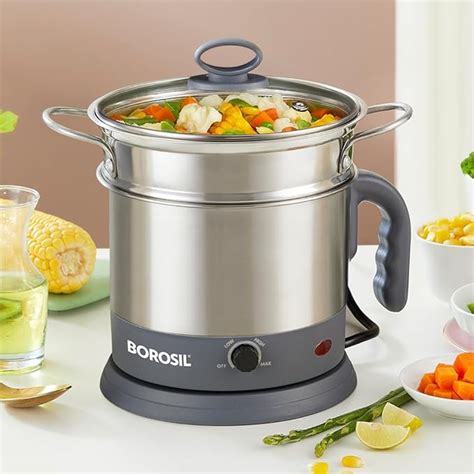 Borosil Multipurpose Electric Kettle with Egg Tray, Idli Stand, Steamer ...