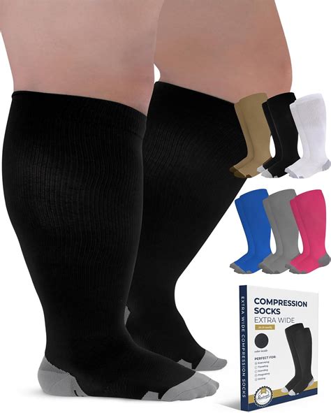Amazon.com: Pembrook Plus Size Compression Socks Wide Calf - Up to 6XL | Black Wide Calf ...