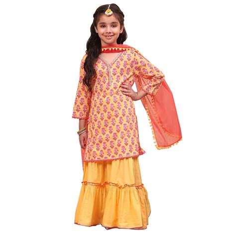 Buy BIBA Girl's Cotton Printed Relaxed Kid (Kw4991E_Yellow_5, Suit Set ...