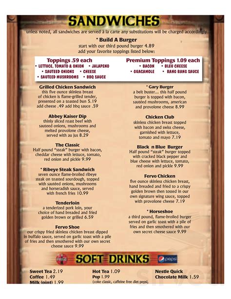 Menu - Quincy IL's The Abbey | Sirved