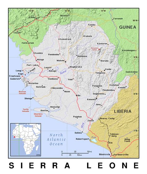 Detailed political map of Sierra Leone with relief | Sierra Leone ...