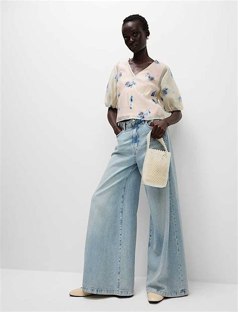 Buy Organza Floral V-Neck Puff Sleeve Blouse at Marks & Spencer