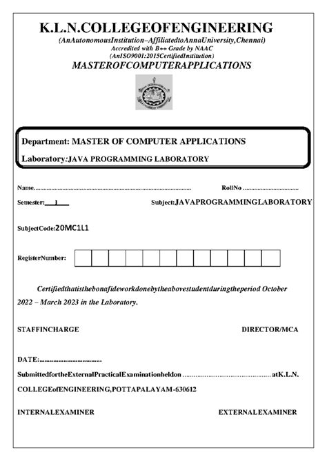 JAVA Programming Laboratory Report - 20MC1L1 - Studocu