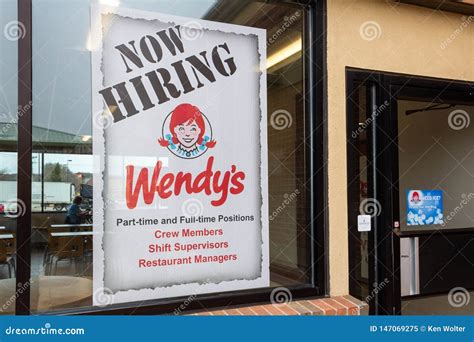 Now Hiring Sign at Wendy`s Restaurant Editorial Image - Image of work ...