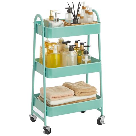 SONGMICS 3-Tier Rolling Cart, Metal Storage Cart, Kitchen Storage ...