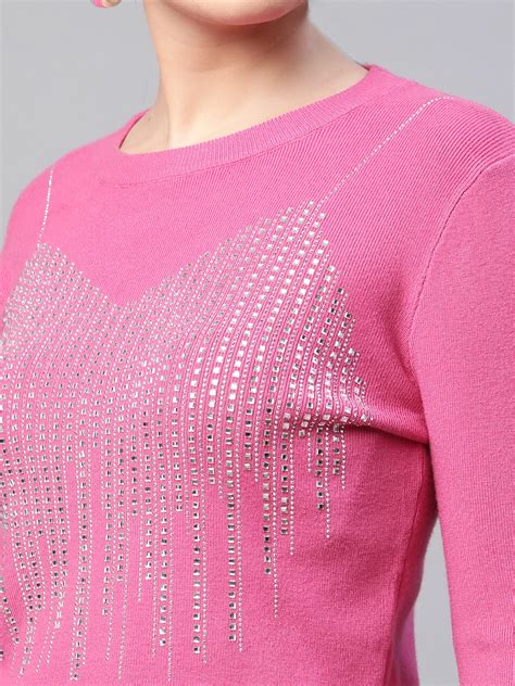 Women Round Neck Cropped Slim Fit Knitted Pullover