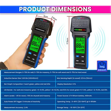 Digital Moisture Meter with LED Indicators & Flashlight Multifunctiona ...