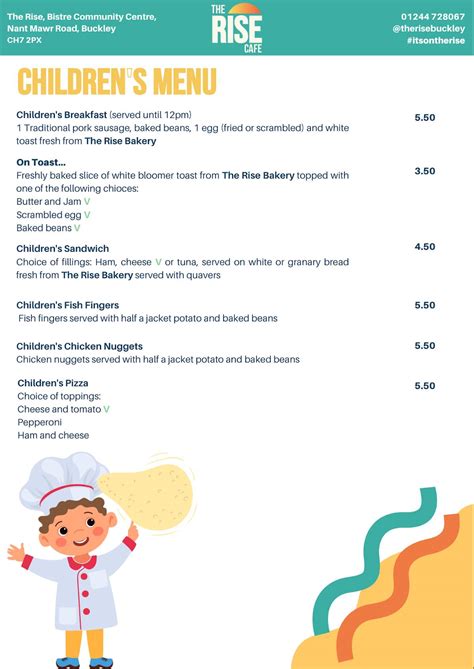 Menu at The Rise cafe, Buckley