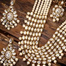 Buy Zaveri Pearls Kundan & Pearls Jewellery Set for Women (Golden ...