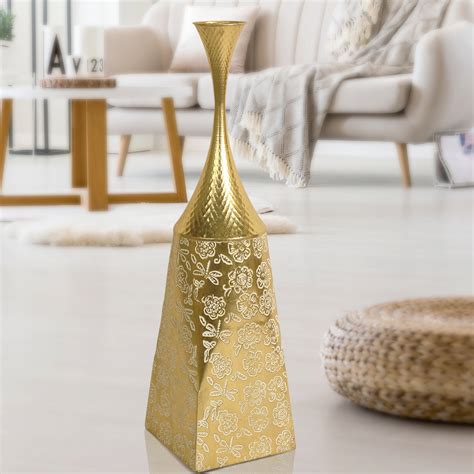 Everly Quinn Amritbir Metal Tall Floor Vase for Living Room or Office ...
