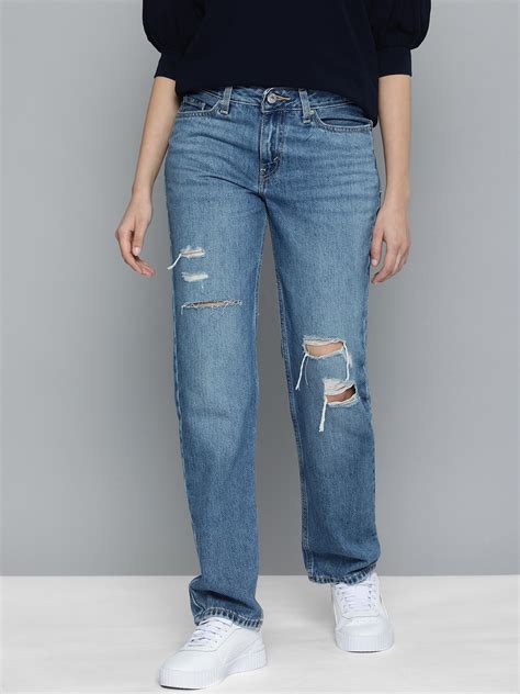 Buy Levis Women Blue Straight Fit Slash Knee Light Fade Jeans - Jeans ...