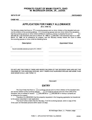 Fillable Online co miami oh APPLICATION FOR FAMILY ALLOWANCE - Official ...
