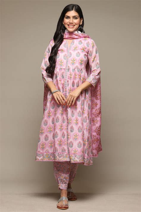 Lilac Cotton Blend Gathered Kurta Suit Set