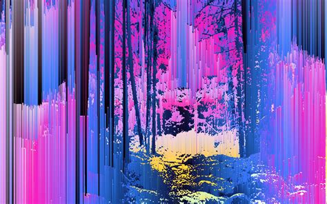 Download wallpaper 1920x1200 glitch, trees, silhouettes, stripes, lines ...