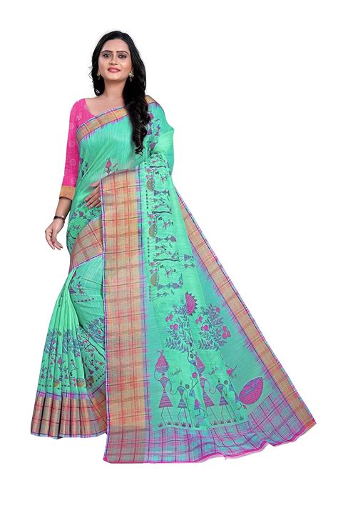 Buy Jaanvi fashion Women's Zari Cotton Saree With Blouse(warli-cotton ...
