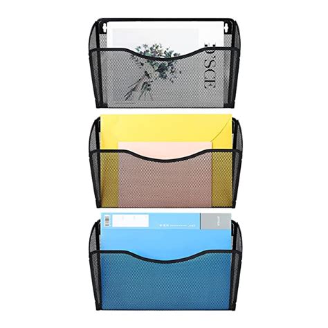 PAG 3 Pockets Hanging File Holder Organizer Wall Mount Metal Magazine ...
