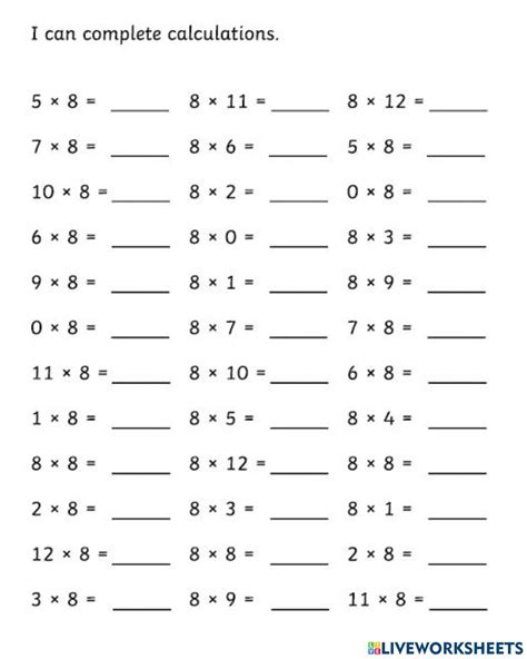 8 Times Table Worksheet 的图像结果