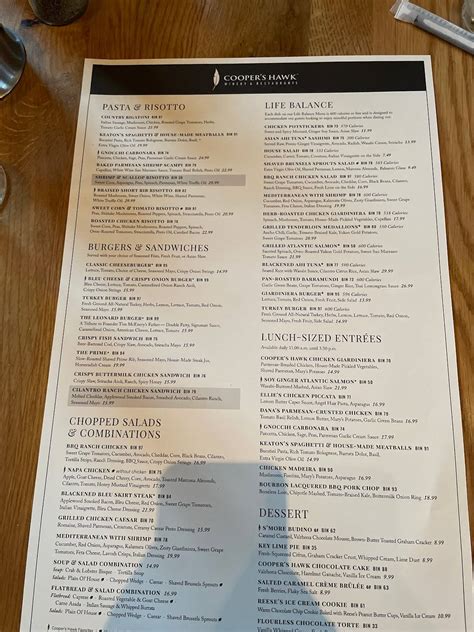 Menu at Cooper's Hawk Winery & Restaurant- Oak Lawn, Oak Lawn, W 111th St