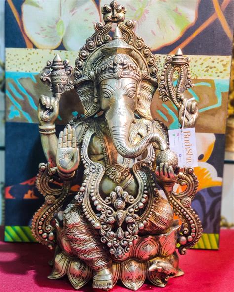 Buy Ganesha Brass Idol 21 " Antique finish - Budhshiv.com