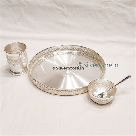 Pure Silver Nakshi Dinner set - 990 bis hallmarked - 12 Inches size di ...