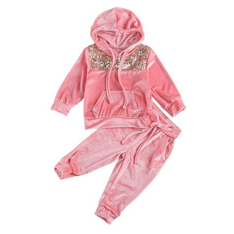 Buy Toddler Baby Girls 2Pcs Outfits Velvet Hoodie Sweatshirt Tops ...