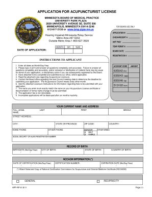 2011 Form MN Acupuncturist Application Packet - Blank Fillable Template ...