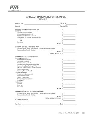 CA PTA Toolkit Annual Financial Report (Sample) 2013-2026 - Fill and ...