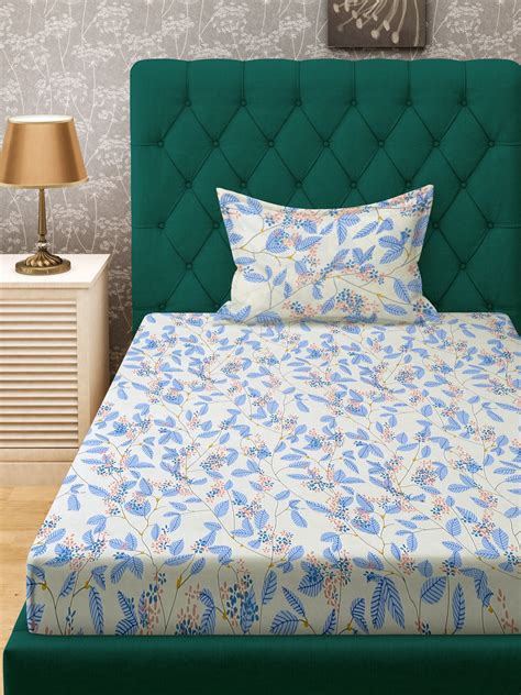 Klotthe Multicolor Floral 300 TC Cotton Blend Single Bedsheet with Pil ...