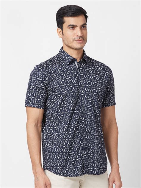 Parx Men Blue Slim Fit Printed Half Sleeve Cutaway Collar Shirt – MyRaymond