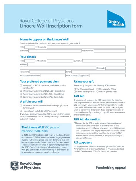 Fillable Online Linacre Wall inscription form Fax Email Print - pdfFiller