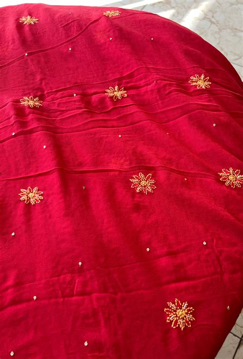 Ruhani Red Chikankari cut dana sequins kurta and dupatta