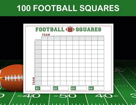 Football Squares Printable Game Board | 100 Square Football Pool | 100 ...