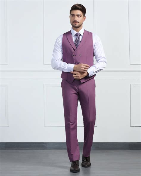 Three Piece Mauve Solid Formal Suits - Randle