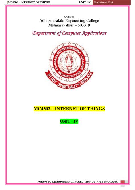 MC4302 IoT Unit IV: Privacy, Security, and Governance Overview - Studocu