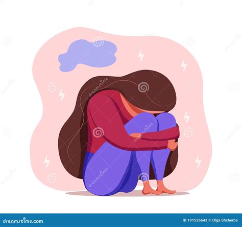 Depressed Sad Lonely Woman in Anxiety, Sorrow Vector Cartoon ...